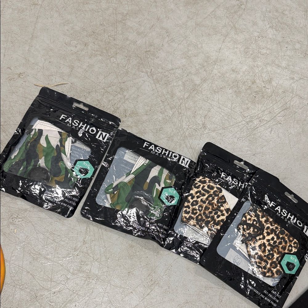 Camouflage and Leopard Print Face Masks SET OF 4 Masks - UNOPENED